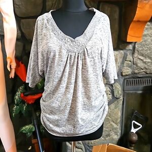 Lavish Heather Grey Beaded Sequins Neckline Blouse